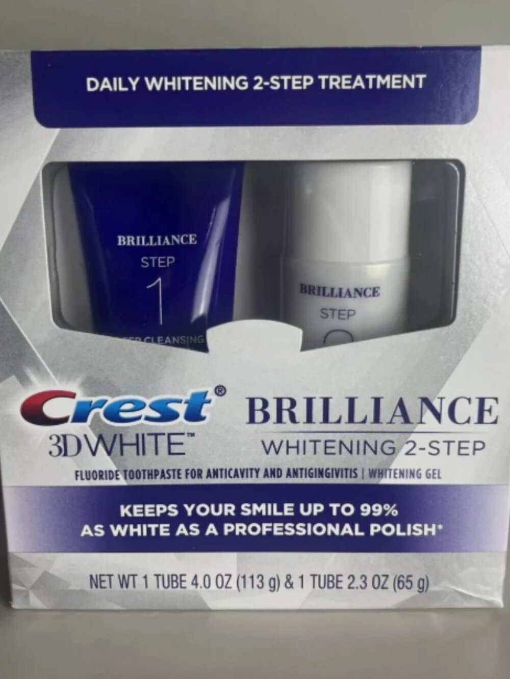 Crest 3D White Brilliance 2 Step Kit, Deep Clean Whitening, 4oz